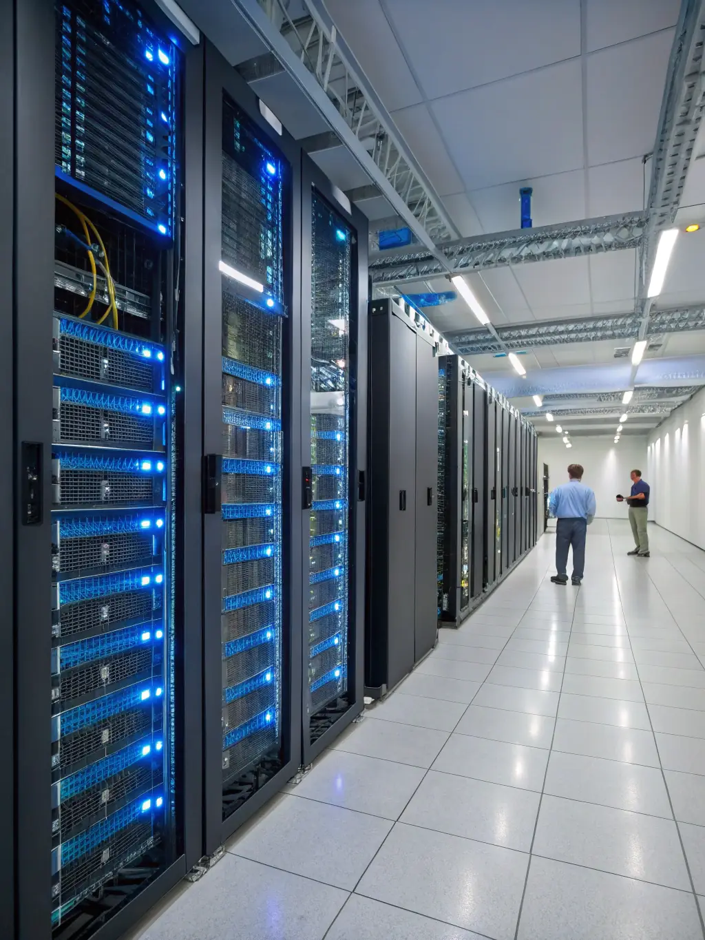 An image depicting a server room with blinking lights, symbolizing ongoing website maintenance and support, ensuring uptime and security.